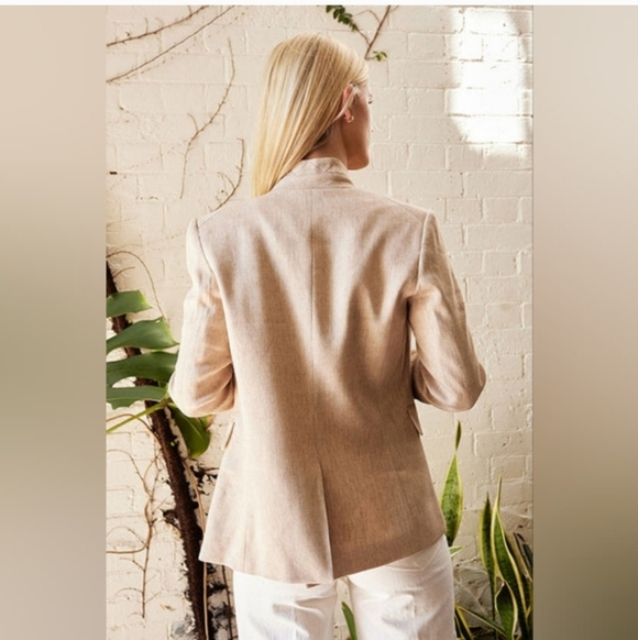 Beard Size 2 Linen UpCollar Beige Tan Dickey Jacket Blazer - Picture 4 of 14